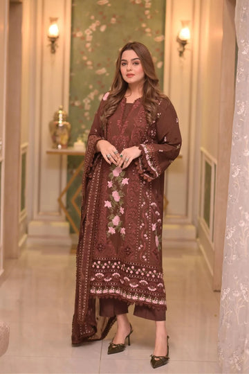 lawn 3pc- L32- chocolate brown