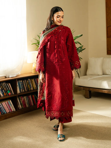 lawn 3pc- L14- Crimson