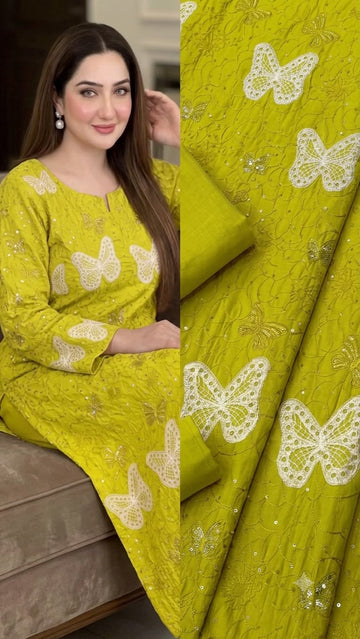 2pc emb- L25- butterfly  bright green