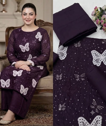 2pc emb- L31- butterfly dark purple