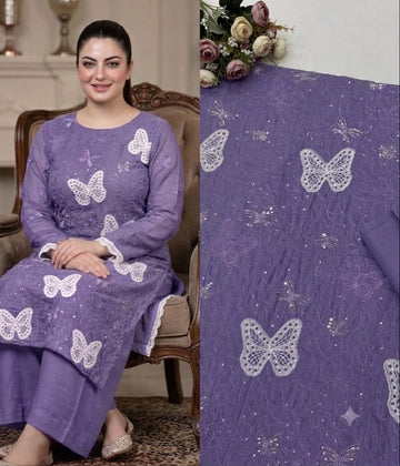 2pc emb- L29- butterfly purple